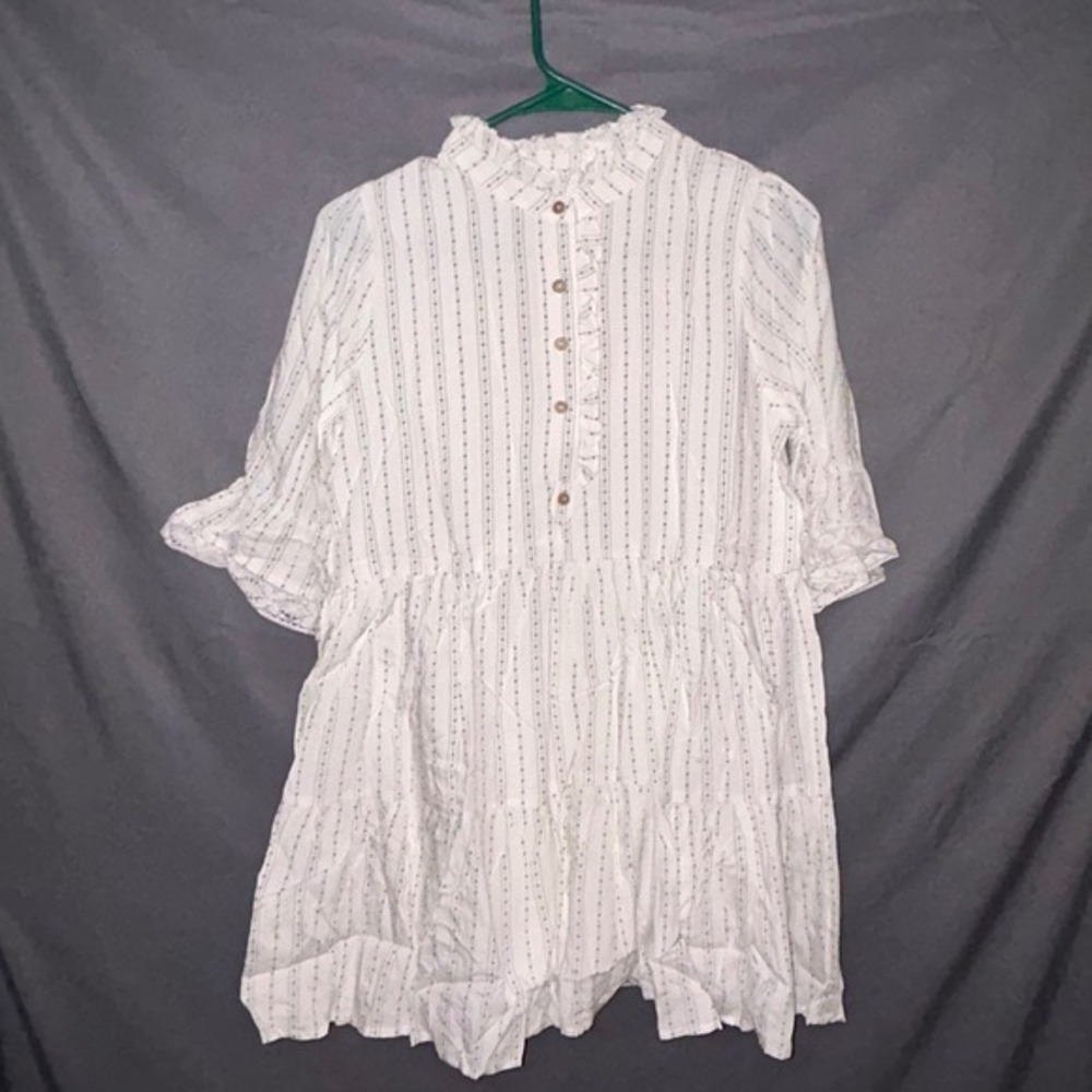 Hayden LAβ Girls Off White Tiered Babydoll Dress Star Stripe Ruffle Small NWT
